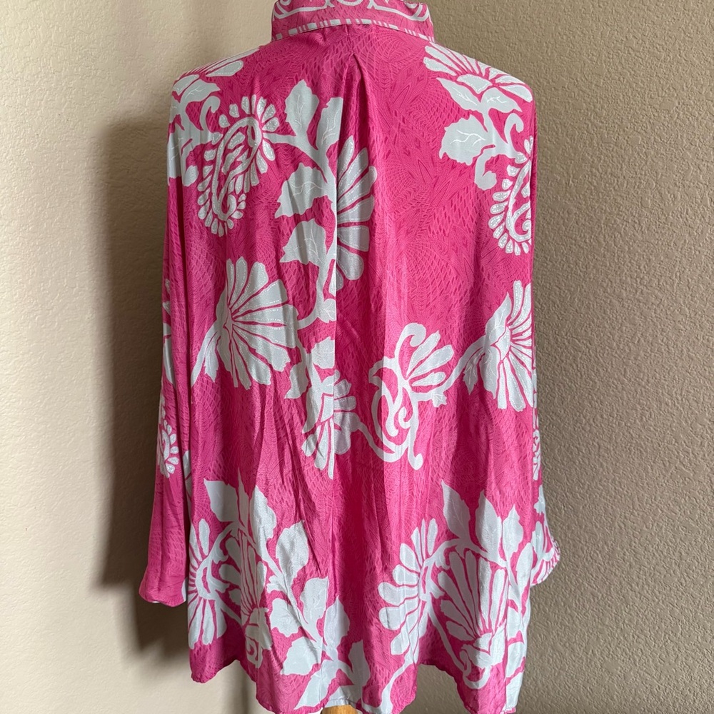 Kantha Bae Boho Fuchsia Floral Tunic Top • Free Size • Button Front • Pockets - Picture 6 of 10